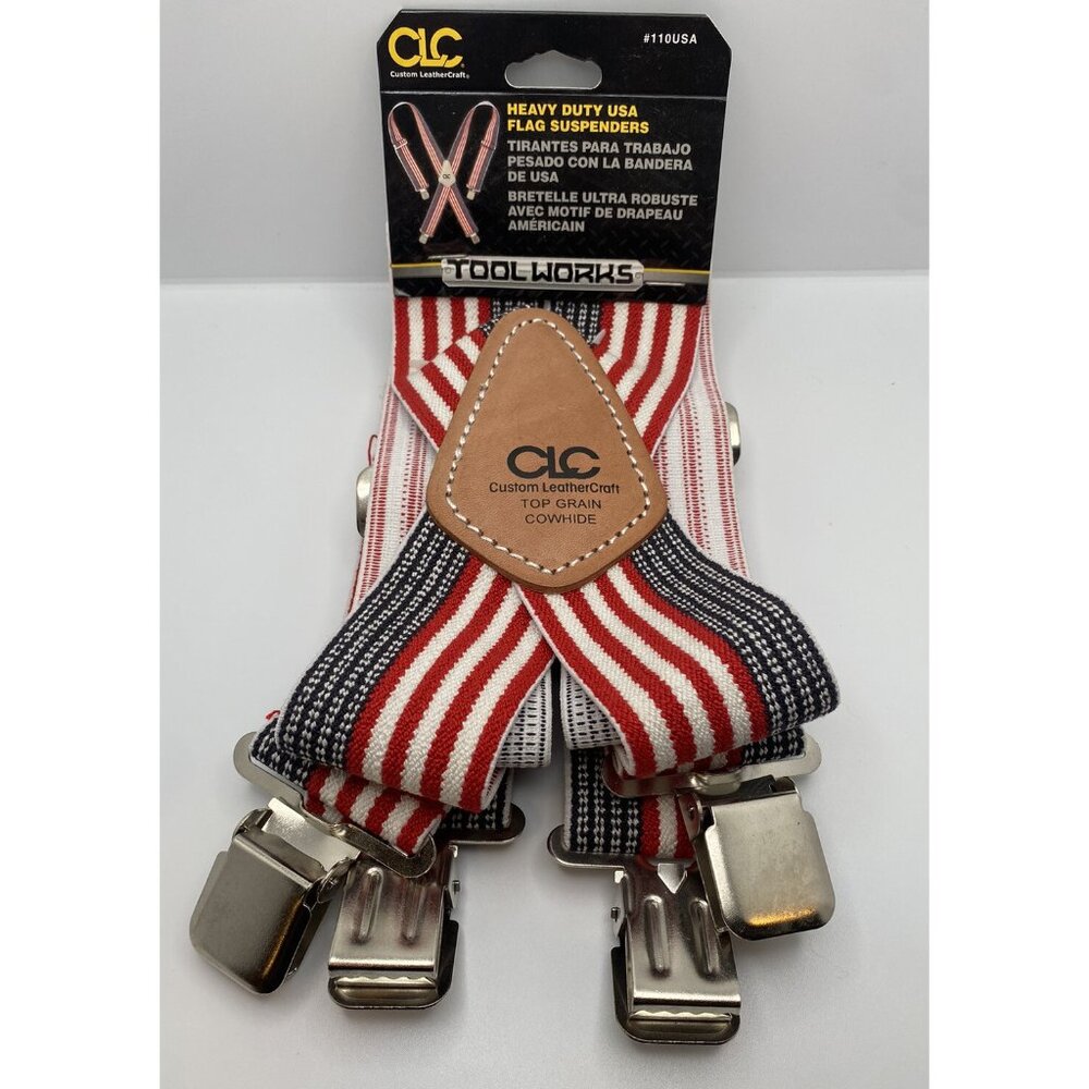 Custom Leathercraft Heavy Duty Suspenders USA Flag Red White Blue Tool Works *2C